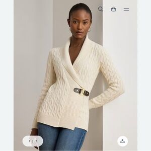 Ralph Lauren Women’s Buckle Cream Cable Knit Cardigan